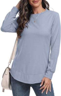 DEARCASE Sweatshirt für Frauen Rundhalsausschnitt Pullover Herbst Pullover Damen Winter Langarm Tunika Tops, Small Blue von DEARCASE