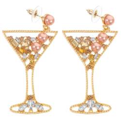 DEARMAMY 1 Kristall-Weinglas-Ohrhänger Perlen-Perlen-Ohrhänger Für Party Urlaub Feier Goldfarben von DEARMAMY