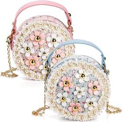 DEAYOU 2 Pack Kleine Mädchen Geldbörse, Kinder Geldbörse Mini Crossbody Tasche, Niedliche Prinzessin Schulter Handtasche Mädchen Geldbörsen mit Kette für Teenager, Geschenke, Geburtstag, Party, Rund, von DEAYOU