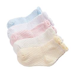 Bunt Socke Baumwolle für Baby Kinder 5 in 1 Set Jugendliche Jungen Mädchen Netzsocken Dünn Elastisch Weich Stricksocken Spitze - L von DEBAIJIA