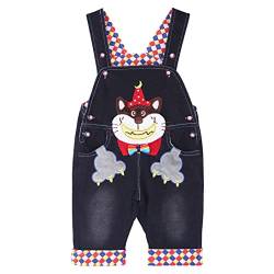 DEBAIJIA Baby Jungen Mädchen Schwarz Denim Latzhose Kleinkind Hosenträger Jeans Overall Lächeln Waschbär Herstellergr.73 - Deutsche Gr.67/74 von DEBAIJIA