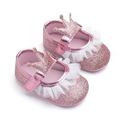 DEBAIJIA Baby Mädchen Prinzessin Schuhe 6-18 Monate Kleinkind Weiche Sohle rutschfeste Kunstleder Schöne Krone Spitze EU 20 Rosa(Etikettengröße 3) von DEBAIJIA