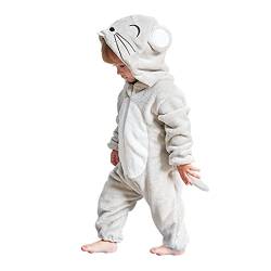 DEBAIJIA Baby Spielanzug Flanell 0-24M Tier Strampler Winter Overall mit Kapuze Jumpsuit Mädchen und Junge Süß Pyjama (Grau-100) von DEBAIJIA