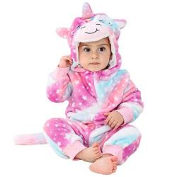DEBAIJIA Baby Spielanzug Flanell 0-24M Tier Strampler Winter Overall mit Kapuze Jumpsuit Mädchen und Junge Süß Pyjama (Mehrfarbig-100) von DEBAIJIA