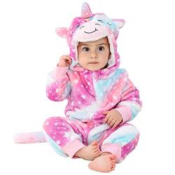 DEBAIJIA Baby Spielanzug Flanell 0-24M Tier Strampler Winter Overall mit Kapuze Jumpsuit Mädchen und Junge Süß Pyjama (Mehrfarbig-90) von DEBAIJIA