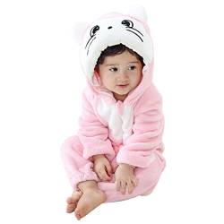 DEBAIJIA Baby Spielanzug Flanell 18-24M Tier Strampler Winter Overall mit Kapuze Süß Jumpsuit Mädchen und Junge Warm Pyjama (Rosa02-100) von DEBAIJIA