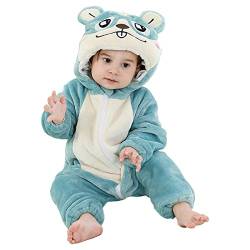 DEBAIJIA Baby Spielanzug Flanell 24-30M Tier Strampler Winter Overall mit Kapuze Süß Jumpsuit Mädchen und Junge Warm Pyjama (Blau-110) von DEBAIJIA