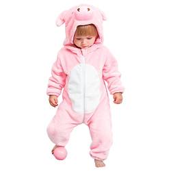 DEBAIJIA Baby Spielanzug Flanell 24-30M Tier Strampler Winter Overall mit Kapuze Warm Jumpsuit Junge und Mädchen Süß Pyjama (Rosa-110) von DEBAIJIA