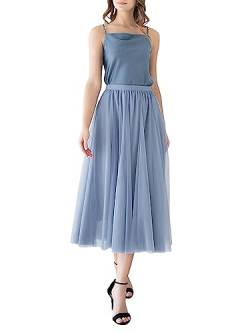 DEBAIJIA Damen Chiffon Maxirock Sommer Floral Gedruckt Tragevarianten Damen Elegant Hohe Taille Lange Röcke Kleid (Hellblau von DEBAIJIA