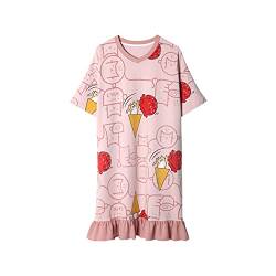 DEBAIJIA Damen Nachthemd Nachtwäsche Schlafkleid Frauen Sleepshirt Schlafanzug Kurzarm Nightshirt Rundhals Lässige Süß (Rosa Rot-2XL) von DEBAIJIA