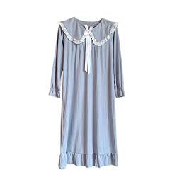 DEBAIJIA Damen Nachthemd Nachtwäsche Schlafkleid Frauen Sleepshirt Schlafanzug Langarm Nightshirt Rundhals Lässige Süß (Hellblau-2XL) von DEBAIJIA