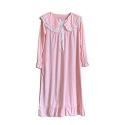 DEBAIJIA Damen Nachthemd Nachtwäsche Schlafkleid Frauen Sleepshirt Schlafanzug Langarm Nightshirt Rundhals Lässige Süß (Rosa-2XL) von DEBAIJIA