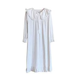 DEBAIJIA Damen Nachthemd Nachtwäsche Schlafkleid Frauen Sleepshirt Schlafanzug Langarm Nightshirt Rundhals Lässige Süß (Weiß-XL) von DEBAIJIA