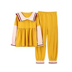 DEBAIJIA Damen Pyjama 2 Stück Set Schlafanzug Nachtwäsche Weiblich Hausanzug Schlafkleid Nachthemd Langarm Weich Lässige (Gelb-M) von DEBAIJIA