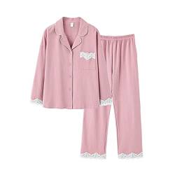 DEBAIJIA Damen Pyjama 2 Stück Set Schlafanzug Nachtwäsche Weiblich Hausanzug Schlafkleid Nachthemd Langarm Weich Lässige (Rosa-L) von DEBAIJIA