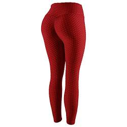 DEBAIJIA Damen Trainieren Yoga Pants Slim Fit Hohe Taille Fitness Hose Laufen Lange Leggings(Wein Rot-S) von DEBAIJIA