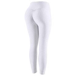 DEBAIJIA Damen Trainieren Yoga Pants Slim Fit Hohe Taille Fitness Hose Laufen Lange Leggings(Weiß-M) von DEBAIJIA