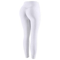 DEBAIJIA Damen Trainieren Yoga Pants Slim Fit Hohe Taille Fitness Hose Laufen Lange Leggings(Weiß-XL) von DEBAIJIA
