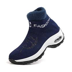 DEBAIJIA Damen Turnschuhe Warm Gefütterte Laufschuhe Sportschuhe Atmungsaktiv Frauen Winter Leichte Freizeit 37 EU Blau (Etikettengröße-37) von DEBAIJIA