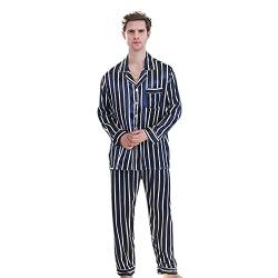 DEBAIJIA Herren Bademantel Morgenmantel Schlafanzug Pyjama Hose Seide Lang Satin Nachtwäsche Männer Hausmantel (Blau-L) von DEBAIJIA