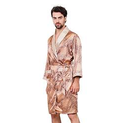 DEBAIJIA Herren Schlafanzug Morgenmantel Bademantel Pyjama Kurze Hose Seide Lang Satin Nachtwäsche Männer Hausmantel (Gold-4XL) von DEBAIJIA