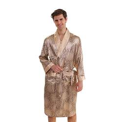 DEBAIJIA Herren Schlafanzug Morgenmantel Bademantel Pyjama Kurze Hose Seide Lang Satin Nachtwäsche Männer Hausmantel (Gold-XXL) von DEBAIJIA