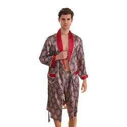 DEBAIJIA Herren Schlafanzug Morgenmantel Bademantel Pyjama Kurze Hose Seide Lang Satin Nachtwäsche Männer Hausmantel (Rot-L) von DEBAIJIA