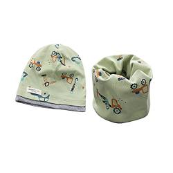 DEBAIJIA Hüte Baby Beanie Schal Set 2-12T Baumwolle Kleinkind Kopfbedeckung Halstuch Warm Mädchen Kinder Schlupfmütze Junge 1 Set-Grün-02 von DEBAIJIA