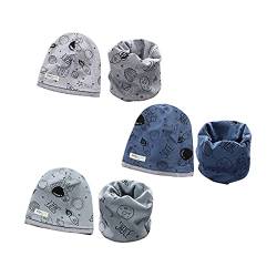 DEBAIJIA Hüte Baby Beanie Schal Set 2-12T Baumwolle Kleinkind Kopfbedeckung Halstuch Warm Mädchen Kinder Schlupfmütze Junge 3 Set-04 von DEBAIJIA