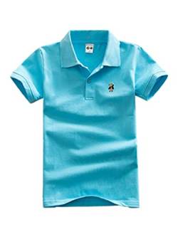 DEBAIJIA Jungen Poloshirt Kinder Kühle kurzen Ärmeln Oberteile 1-12T T Shirts Poloshirt Baumwolle Sommer Atmungsaktiv Lässig Outdoor (Blau-140) von DEBAIJIA