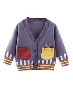 DEBAIJIA Kinder Baby Strickjacken 0-12T Mädchen Jacke Strickjacke Pullover Warm Lange Ärmel Kleinkind Junge Verdicken Winter Herbst Baumwolle(Grau Violett-100) von DEBAIJIA