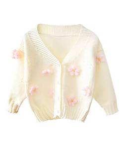 DEBAIJIA Kinder Baby Strickjacken 0-12T Mädchen Jacke Strickjacke Pullover Warm Lange Ärmel Kleinkind Junge Winter Verdicken Herbst Baumwolle(B-Weiß-90) von DEBAIJIA