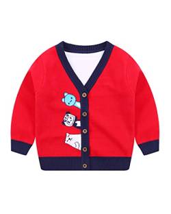 DEBAIJIA Kinder Baby Strickjacken Mädchen Jacke 0-12T Strickjacke Pullover Warm Lange Ärmel Kleinkind Herbst Junge Verdicken Winter Baumwolle(Bär-Rot-120) von DEBAIJIA