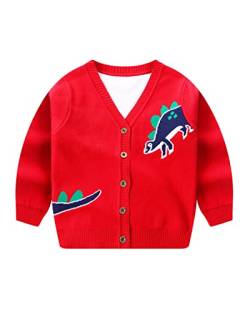 DEBAIJIA Kinder Baby Strickjacken Mädchen Jacke 0-12T Strickjacke Pullover Warm Lange Ärmel Kleinkind Herbst Junge Verdicken Winter Baumwolle(Dinosaurier-Rot-120) von DEBAIJIA