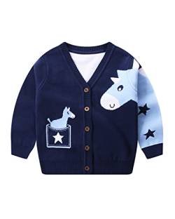 DEBAIJIA Kinder Baby Strickjacken Mädchen Jacke 0-12T Strickjacke Pullover Warm Lange Ärmel Kleinkind Herbst Junge Verdicken Winter Baumwolle(Nilpferd-Marine Blau-90) von DEBAIJIA