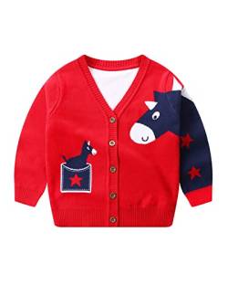 DEBAIJIA Kinder Baby Strickjacken Mädchen Jacke 0-12T Strickjacke Pullover Warm Lange Ärmel Kleinkind Herbst Junge Verdicken Winter Baumwolle(Nilpferd-Rot-110) von DEBAIJIA