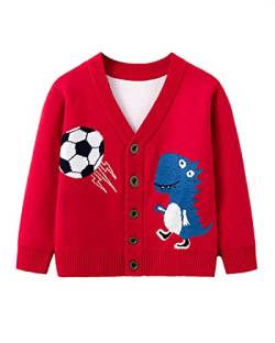 DEBAIJIA Kinder Baby Strickjacken Mädchen Jacke Strickjacke 0-12T Pullover Ärmel Warm Lange Herbst Kleinkind Junge Verdicken Winter Baumwolle(Dinosaurier-Rot-100) von DEBAIJIA