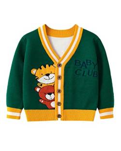 DEBAIJIA Kinder Baby Strickjacken Mädchen Jacke Strickjacke 0-12T Pullover Ärmel Warm Lange Herbst Kleinkind Junge Verdicken Winter Baumwolle(Tiger-Grün-100) von DEBAIJIA