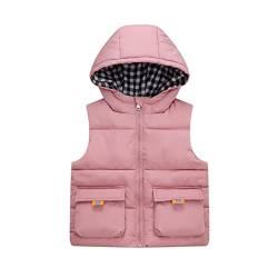 DEBAIJIA Kinder Daunenweste Steppweste mit Kapuze Gilet Kind Armellose Jacke Reißverschluss Weste Winter Jungen Mädchen Warmhalten (Rosa-130) von DEBAIJIA