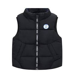 DEBAIJIA Kinder Daunenweste Steppweste mit Kapuze Gilet Kind Armellose Jacke Reißverschluss Weste Winter Mädchen Jungen Warmhalten (Schwarz-140) von DEBAIJIA