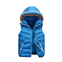 DEBAIJIA Kinder Daunenweste Steppweste mit Kapuze Gilet Kind Armellose Reißverschluss Jacke Weste Winter Jungen Mädchen Warmhalten (Blau01-M) von DEBAIJIA