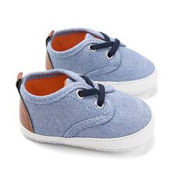 DEBAIJIA Krabbelschuhe 6-18 Monate Baby Junge Mädchen Klettband Segeltuch Sneaker mit Rutschfester Sohle aus Silikon Kleinkind Schuhe Blau 20 EU von DEBAIJIA