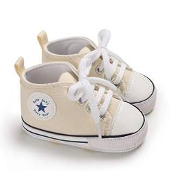 DEBAIJIA Lauflernschuhe Baby Segeltuchschuhe 0-6M Kinder Turnschuhe Jungen Leichtes Leinen Schuhe Mädchen Weiche Sohle 17 EU Beige (Etikettengröße 1) von DEBAIJIA