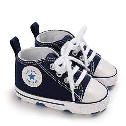 DEBAIJIA Lauflernschuhe Baby Segeltuchschuhe 0-6M Kinder Turnschuhe Jungen Leichtes Leinen Schuhe Mädchen Weiche Sohle 17 EU Blau (Etikettengröße 1) von DEBAIJIA