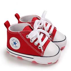 DEBAIJIA Lauflernschuhe Baby Segeltuchschuhe 0-6M Kinder Turnschuhe Jungen Leichtes Leinen Schuhe Mädchen Weiche Sohle 17 EU Rot (Etikettengröße 1) von DEBAIJIA