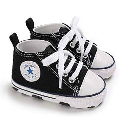 DEBAIJIA Lauflernschuhe Baby Segeltuchschuhe 0-6M Kinder Turnschuhe Jungen Leichtes Leinen Schuhe Mädchen Weiche Sohle 17 EU Schwarz (Etikettengröße 1) von DEBAIJIA