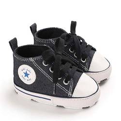 DEBAIJIA Lauflernschuhe Baby Segeltuchschuhe 0-6M Kinder Turnschuhe Jungen Leichtes Leinen Schuhe Mädchen Weiche Sohle 17 EU Schwarz (Etikettengröße 1) von DEBAIJIA