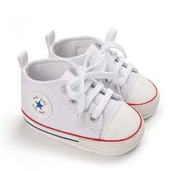 DEBAIJIA Lauflernschuhe Baby Segeltuchschuhe 0-6M Kinder Turnschuhe Jungen Leichtes Leinen Schuhe Mädchen Weiche Sohle 17 EU Weiß Rot (Etikettengröße 1) von DEBAIJIA