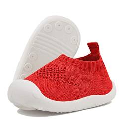 DEBAIJIA Lauflernschuhe Babyschuhe Kinder Schuhe Jungen Mädchen Weiche Sohle Segeltuch Turnschuhe, Bm02 Rot, 15 von DEBAIJIA