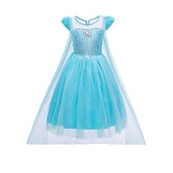 DEBAIJIA Mädchen Kleid Prinzessin Kurze Ärmel Niedlich Tüll Elegante Geburtstagsparty Kleid Ballkleid Kleidung (Blau03-130) von DEBAIJIA